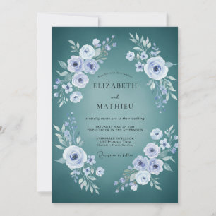 Trouw met Teal Ranunculus Loof en Eucalyptus Kaart