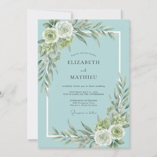 Trouw met Teal Soft Blossom Kaart (Voorkant)