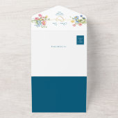 Trouw met teal wilde bloemen all in one uitnodiging (Buitenkant)