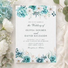 Trouw met teal wilde bloemen | Off white boho bloe Kaart