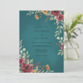 Trouw met tealrode bladgroene eucalyptus kaart (Staand voorkant)