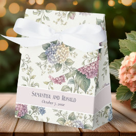Trouw met tere hortensia bloemen bedankdoosjes