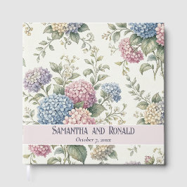 Trouw met tere hortensia bloemen gastenboek