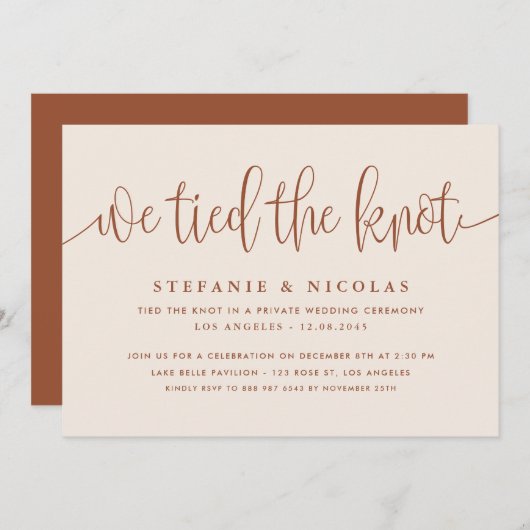 Trouw met Terracotta Calligraphy We Tied The Knot Kaart (Voorkant / Achterkant)