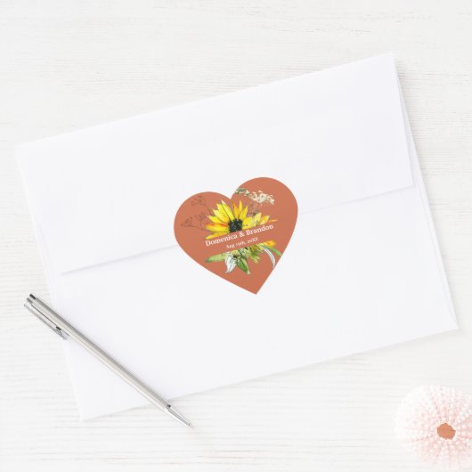 Trouw met Terracotta Zonnebloem Hart Sticker (Envelop)