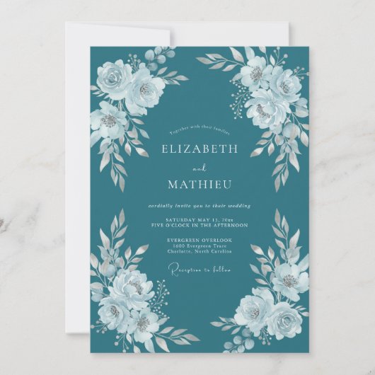 Trouw met turquoise bloemen kaart (Voorkant)