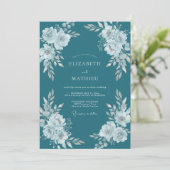 Trouw met turquoise bloemen kaart (Staand voorkant)