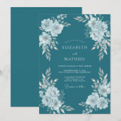 Trouw met turquoise bloemen kaart (Voorkant / Achterkant)