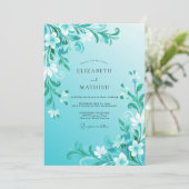 Trouw met turquoise bloemenswirl kaart (Staand voorkant)