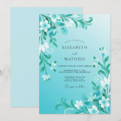 Trouw met turquoise bloemenswirl kaart (Voorkant / Achterkant)