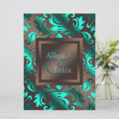 Trouw met turquoise en chocoladebruin kaart (Staand voorkant)