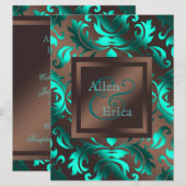 Trouw met turquoise en chocoladebruin kaart (Voorkant / Achterkant)
