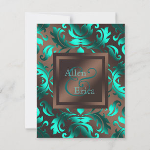 Trouw met turquoise en chocoladebruin kaart