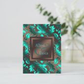 Trouw met turquoise en chocoladebruin kaart (Staand voorkant)