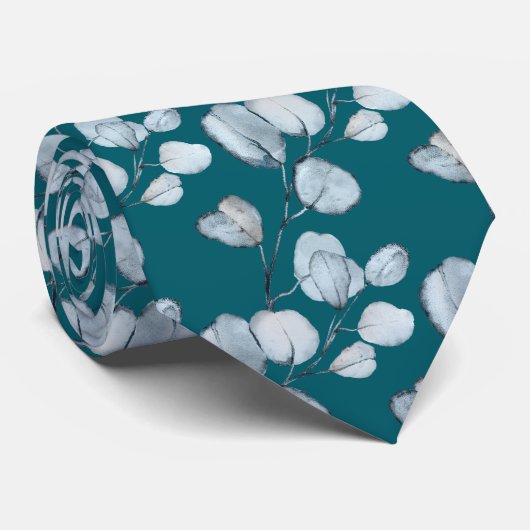 Trouw met turquoise stoffig blauwe eucalyptus stropdas (Opgerold)