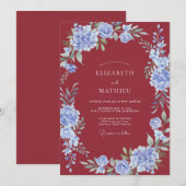 Trouw met verfijnde scharlaken bloemen kaart (Voorkant / Achterkant)