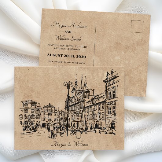 Trouw met vintage architectuur briefkaart