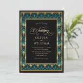 Trouw met Vintage Art Deco Gouden Lijst Kaart (Staand voorkant)