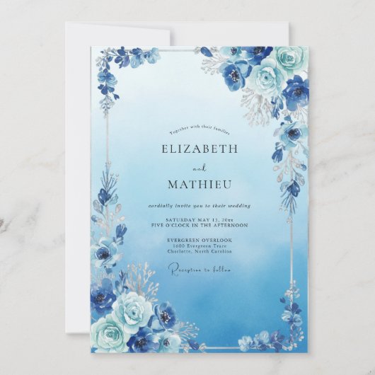 Trouw met Vintage Azure Bloem Kaart (Voorkant)