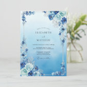 Trouw met Vintage Azure Bloem Kaart (Staand voorkant)