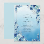 Trouw met Vintage Azure Bloem Kaart (Voorkant / Achterkant)