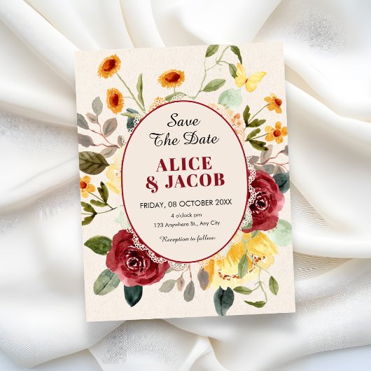 Trouw met vintage bloemen save the date