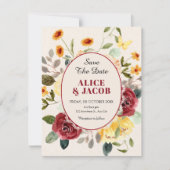 Trouw met vintage bloemen save the date (Voorkant)