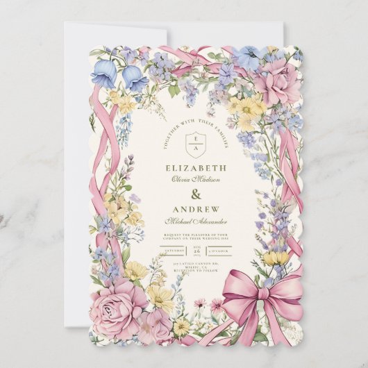 Trouw met vintage bloemenframe kaart (Voorkant)