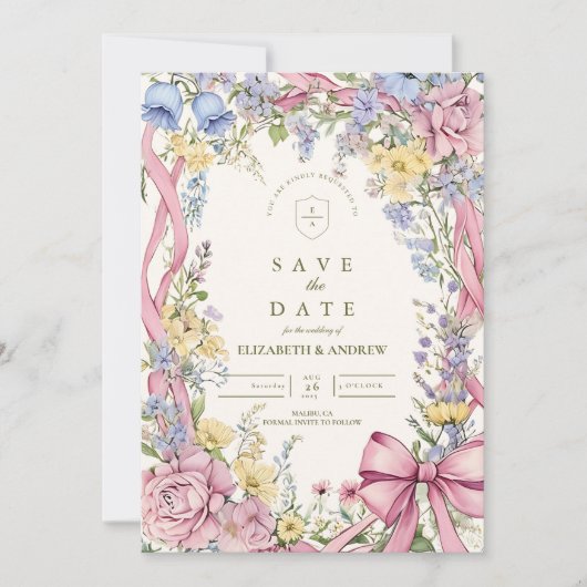 Trouw met vintage bloemenframe save the date (Voorkant)