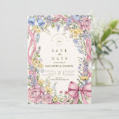 Trouw met vintage bloemenframe save the date (Staand voorkant)