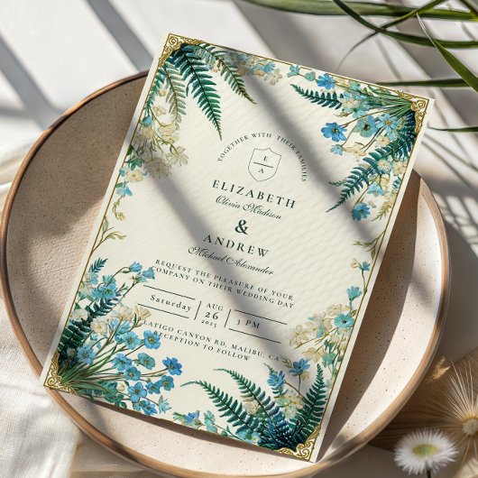 Trouw met Vintage Bluebell Botanische Stijl Kaart