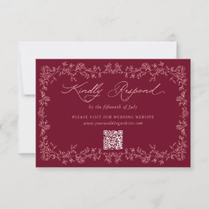 Trouw met vintage Bourgondische rozen bloemenkader RSVP Kaartje