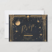 Trouw met Vintage Celestial Maan en Sterren RSVP Kaartje (Voorkant)
