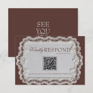 Trouw met vintage chocoladebruine kant retro QR-co RSVP Kaartje