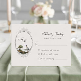 Trouw met vintage Frans landelijk monogram RSVP Kaartje