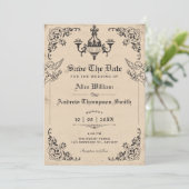 Trouw met vintage gotische boog save the date (Staand voorkant)