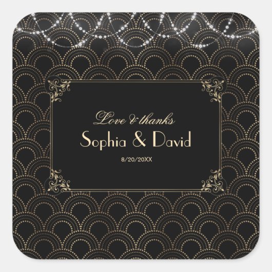 Trouw met Vintage Gouden Art Deco Fleur-de-lis Vierkante Sticker (Voorkant)