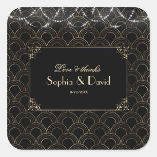 Trouw met Vintage Gouden Art Deco Fleur-de-lis Vierkante Sticker