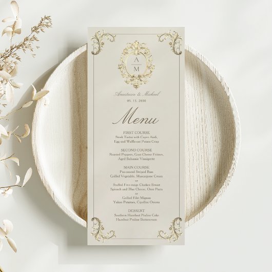 Trouw met vintage gouden barok menu