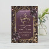 Trouw met vintage gouden lijst bordeauxroze rozen kaart (Staand voorkant)