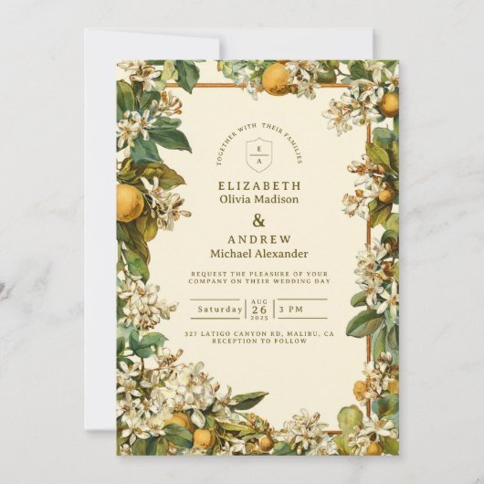 Trouw met Vintage Lemon Blossom Botanical Kaart (Voorkant)
