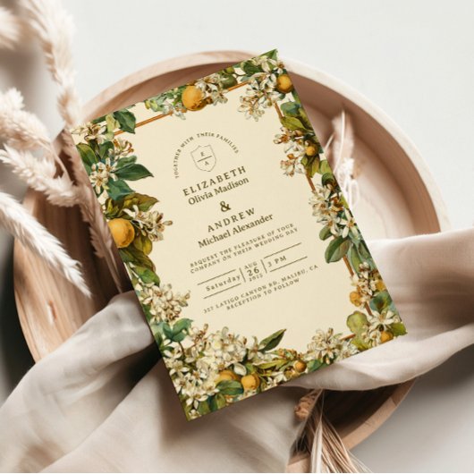 Trouw met Vintage Lemon Blossom Botanical Kaart