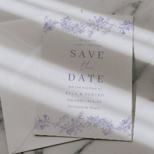 Trouw met vintage lila chinoiserie bloemen save the date