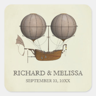 Trouw met vintage luchtschip hete luchtballon vierkante sticker