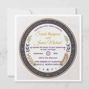 Trouw met vintage marineblauw en gouden filigraan  kaart