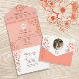 Trouw met Vintage Monogram All In One Uitnodiging