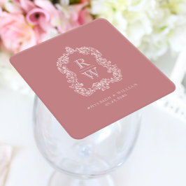 Trouw met vintage monogram wapenschild namen stoff kartonnen onderzetters