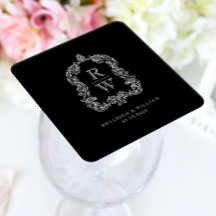 Trouw met vintage monogram wapenschild namen zwart