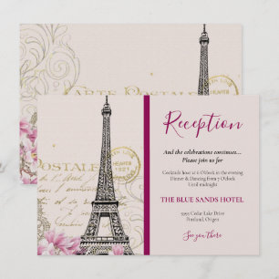 Trouw met vintage Paris Eiffel Tower Roze Bloesem Informatiekaartje
