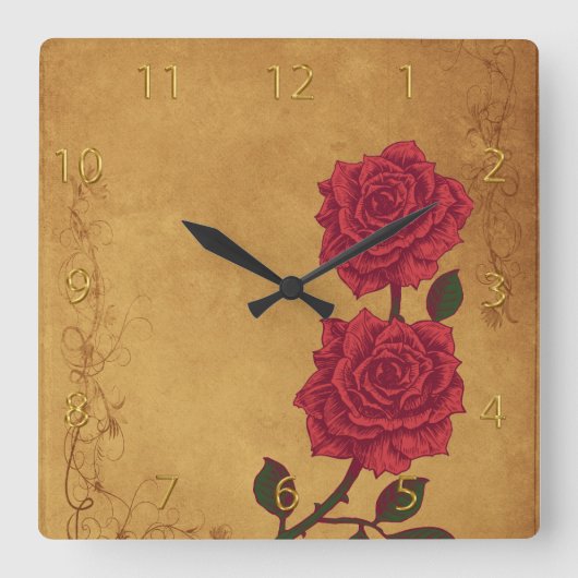 Trouw met Vintage Rode Roos Vierkante Klok (Voorkant)